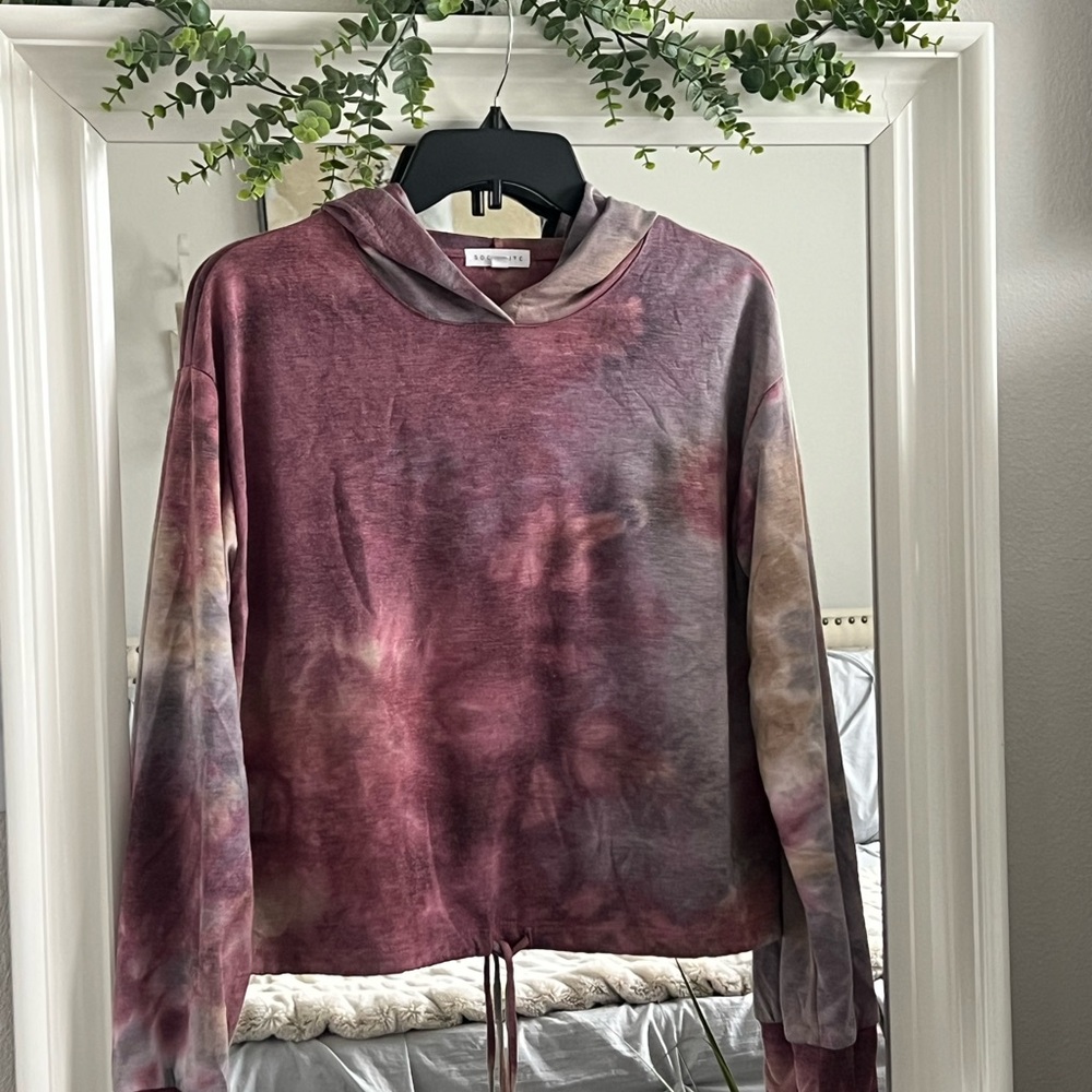 Socialite Tie-Dye Pullover Hoodie Purple and Gray Hies Sz S